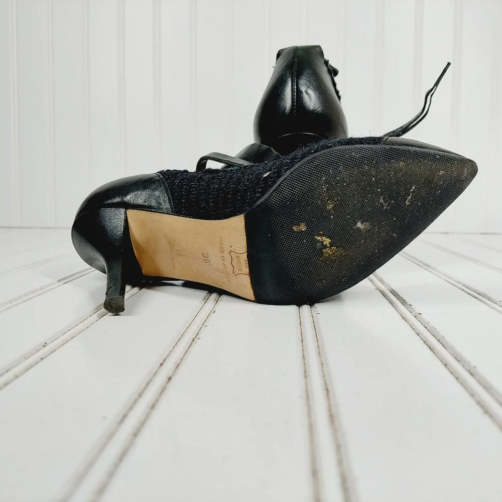 Isabel Marant Black Leather Ankle Wide Buckle Strap Pointy Toe High Heels D756 - Picture 11 of 13